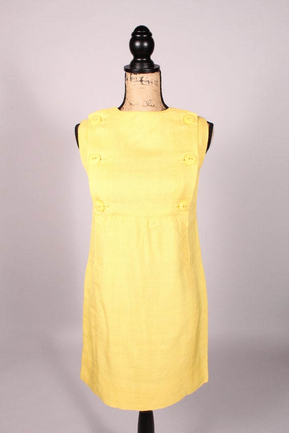 60s Dress //  Vintage 60s Lemon Yellow Linen Mini… - image 2