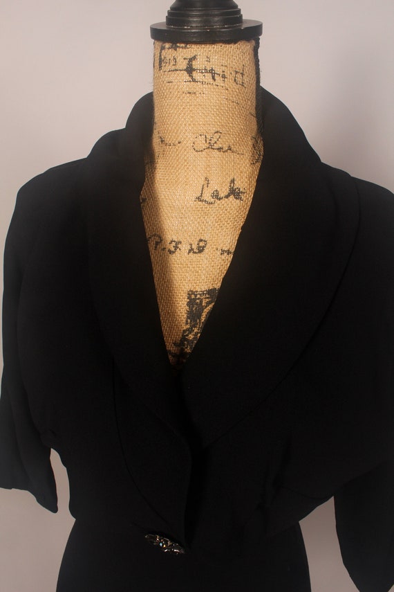Vintage 50s Black Rayon Cropped Jacket with Rhine… - image 4