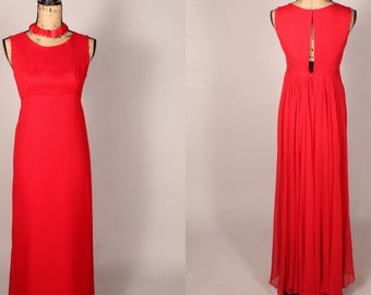 60s Dress //  Vintage 60s Red Chiffon Maxi Dress Gown with Train by Cahill Beverly Hills Size M