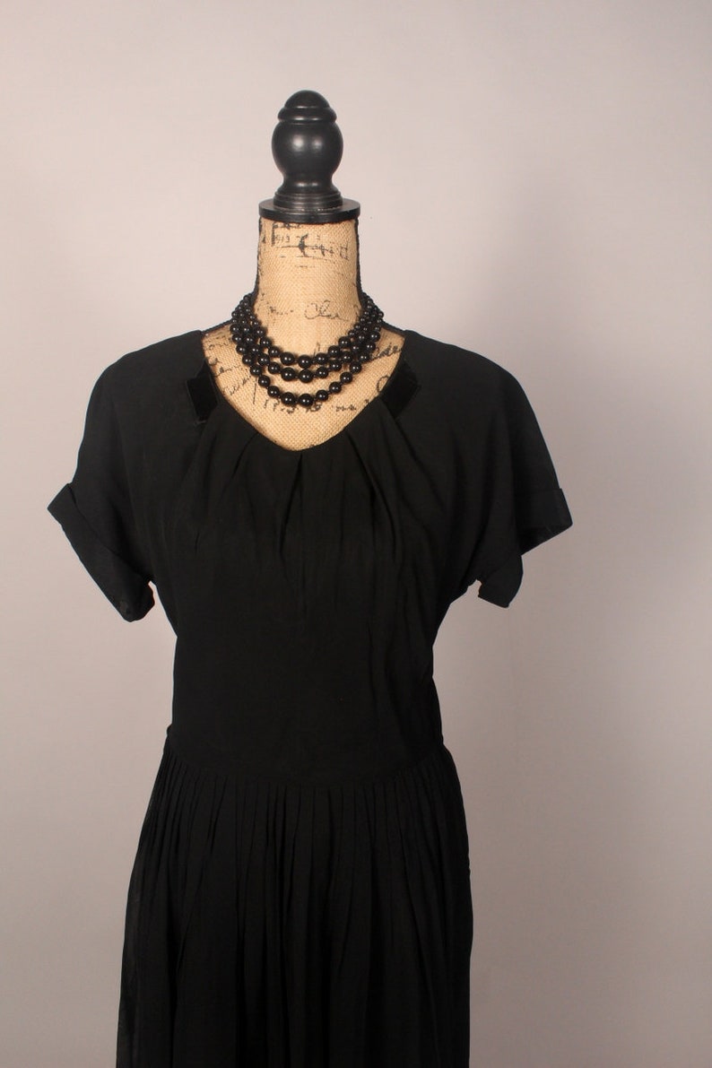 50s Black Dress, Vintage 50s Dress, 50s Black Chiffon Dress, 50s Dress by Forever Young Puritan, 50s Dress Size L, Black Dress 30 waist image 3