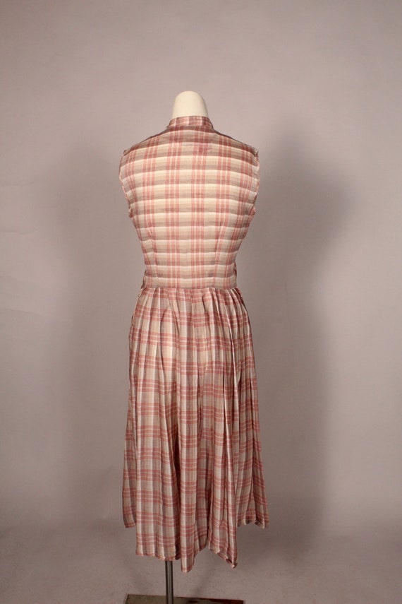 50s Dress //  Vintage 50s Tan Red Plaid Muslin Dr… - image 8