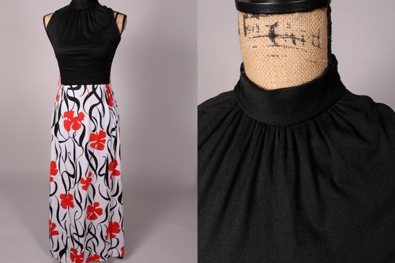 Vintage 60s 70s Dress // Vintage 60s 70s Black Wh… - image 1