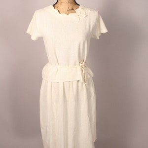 Vintage 60s 70s White Terrycloth Top and Skirt Set with Flower Accent Size M