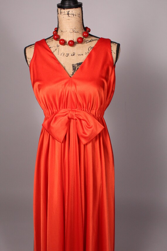 60s 70s Dress //  Vintage 60s 70s Orange Flowing … - image 3