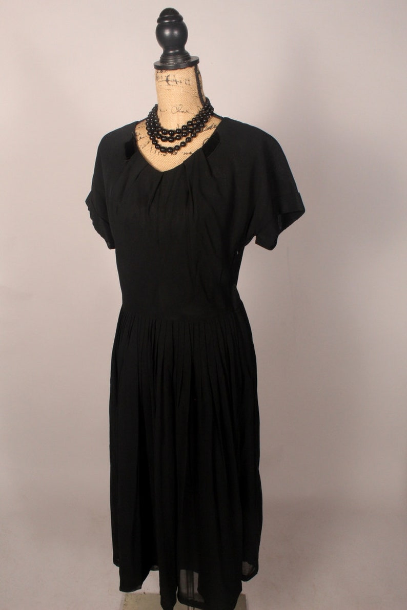 50s Black Dress, Vintage 50s Dress, 50s Black Chiffon Dress, 50s Dress by Forever Young Puritan, 50s Dress Size L, Black Dress 30 waist image 5