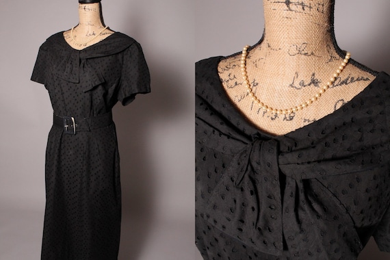 50s Dress // XL // Vintage 50s Black Eyelet Lace