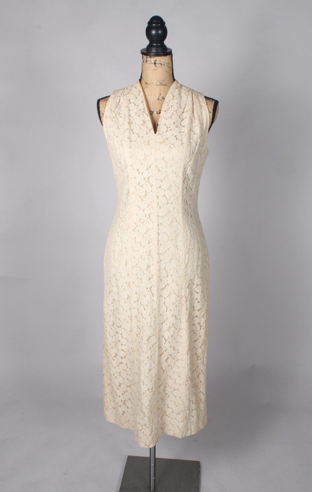 Vintage 50s Cream Lace Dress by Henry Rosenfeld Sz M L 30