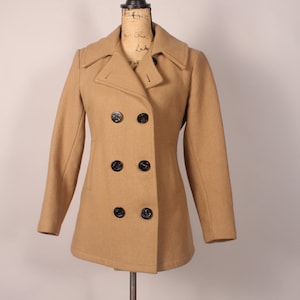 Vintage 80s 90s Tan Wool USN Peacoat