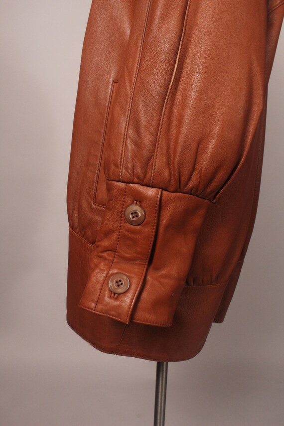 Vintage 80s 90s Caramel Brown Leather Jacket Coat… - image 9