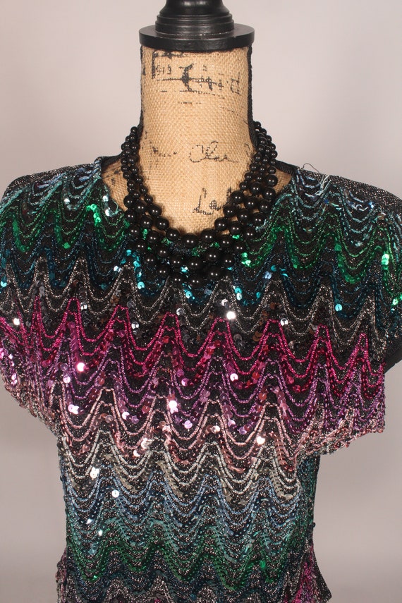 70s 80s Top //  Vintage 70s 80s Sparkly Colorful … - image 3