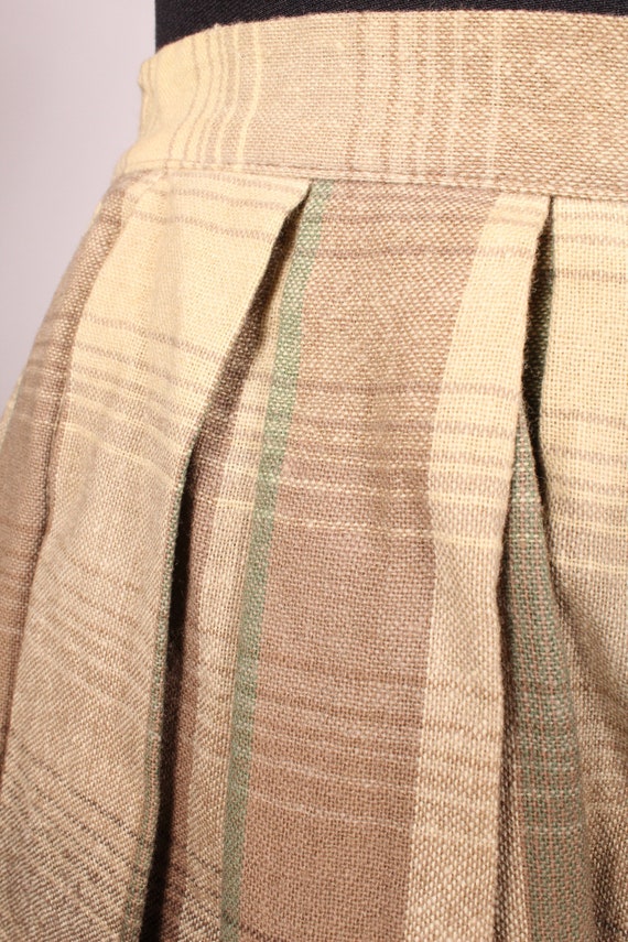 50s Skirt //  Vintage 50s 60s Tan Brown Green Pla… - image 8