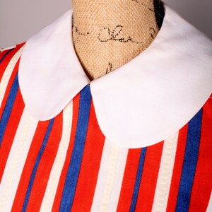 60s Dress // Vintage 60s Red White & Blue Striped Linen Dress Size M with Sequin Accents and Peter Pan Collar image 4