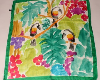 Vintage Carolina Herrera silk parrot scarf 90cm x 90cm made in Italy