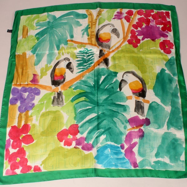 Vintage Carolina Herrera silk parrot scarf 90cm x 90cm made in Italy