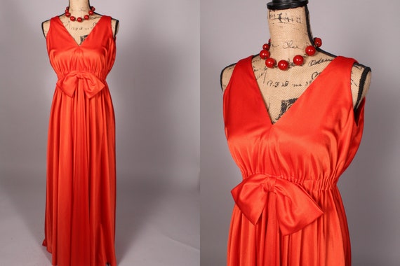 60s 70s Dress //  Vintage 60s 70s Orange Flowing … - image 1