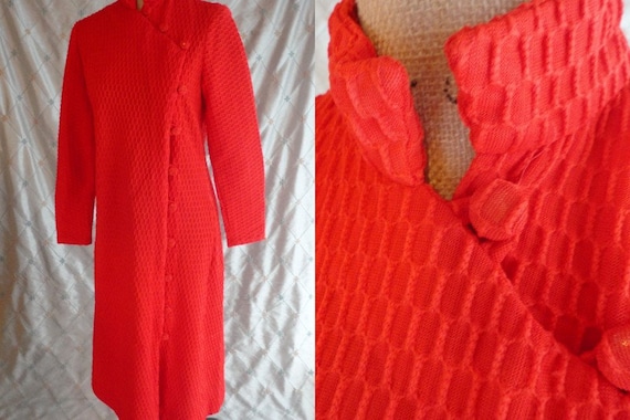 70s Cheongsam // Vintage 70s Red Waffle Cheongsam