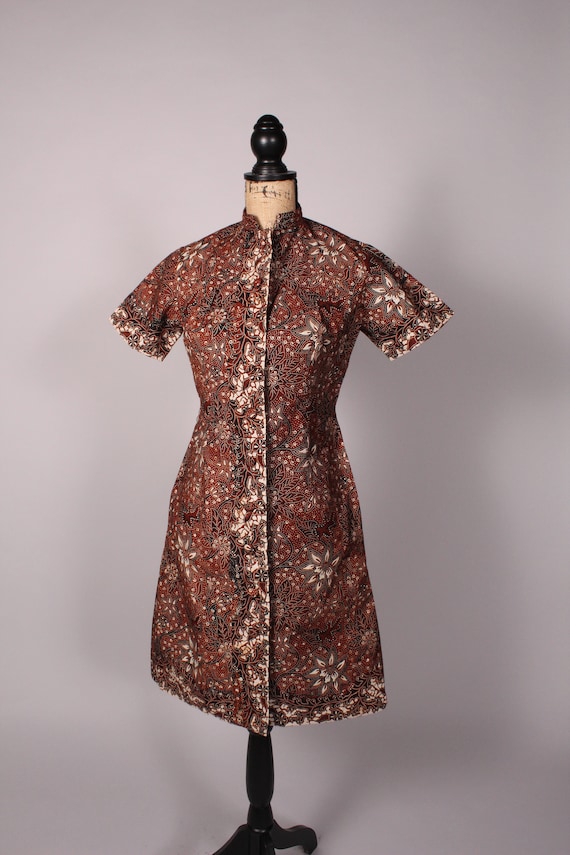 60s Dress // Vintage 60s Brown Cotton Print Dress… - image 2