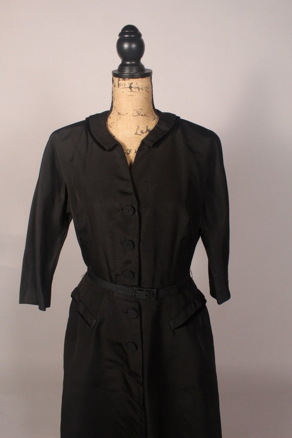 50s Black Dress,  Black Silk Dress,  50s Black Si… - image 3