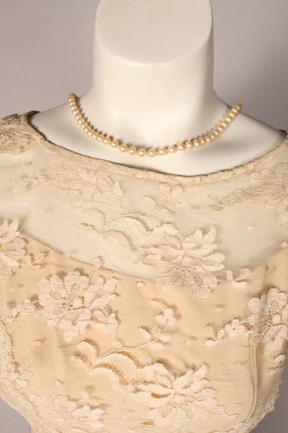 50s 60s Dress //  Vintage 50s 60s Cream Tan Lace … - image 3