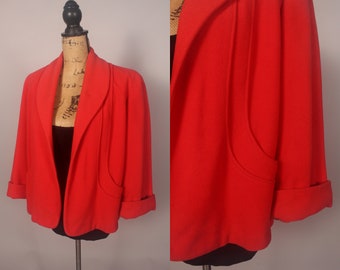 Vintage 40s Dark Melon Orange Wool Jacket Open Blazer by Sportowne