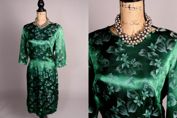 50s 60s Dress // Vintage 50s 60s Emerald Green Fl