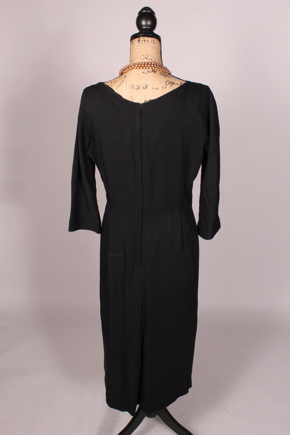 50s Dress  //  Vintage 50s Black Rayon Dress with… - image 9