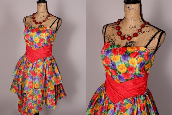 80s Dress // Vintage 80s Multicolor Floral Print