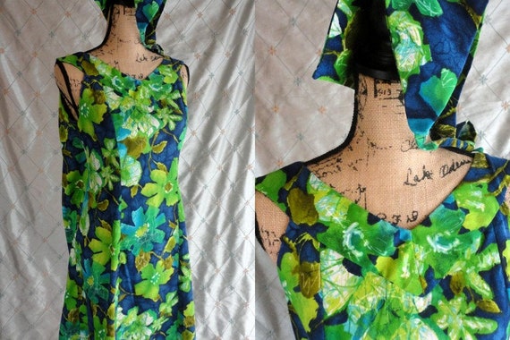 60s 70s Dress // Vintage 60s 70s Blue Green Flora