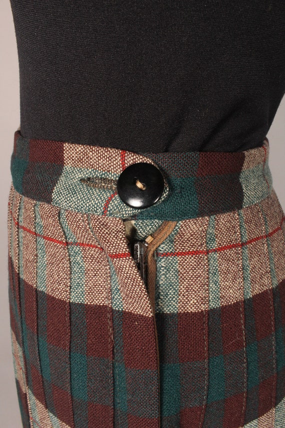 50s Skirt //  Vintage 50s Brown Green Plaid Wool … - image 6