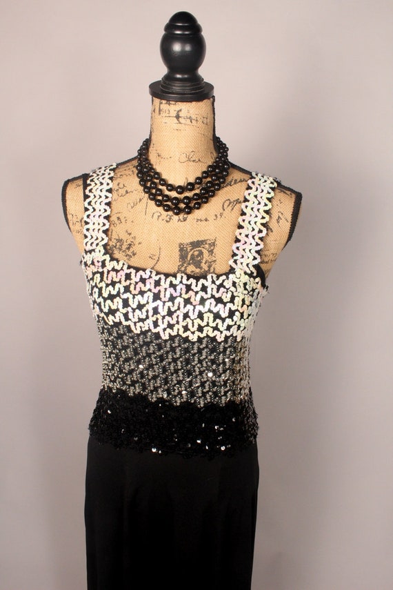 70s 80s Sequin & Poly Maxi Dress,  Vintage Sequin… - image 2