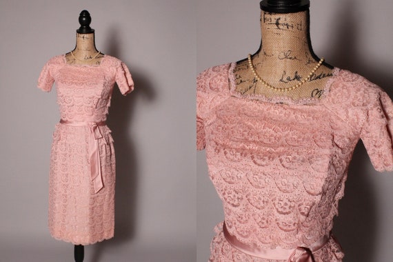 50s Dress //  Vintage 50's Pink Lace Dress by DuB… - image 1
