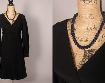 60s Dress //  Vintage 60s Black Rayon Dress by Shannon Rodgers for Jerry Silverman Size M bishop sleeve