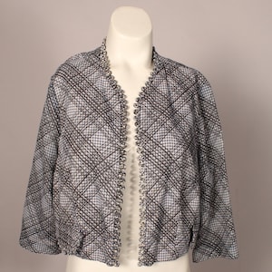 Vintage 50s 60s Blue Check Light Muslin Bolero Cropped Jacket Blazer Sz M L