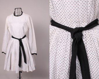 60s Dress //  Vintage 60s White with Black Swiss Dot Dress with belt by Jonathan Logan Size S 26" waist