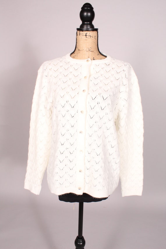 60s 70s Sweater //  Vintage 60s 70s White Texture… - image 2