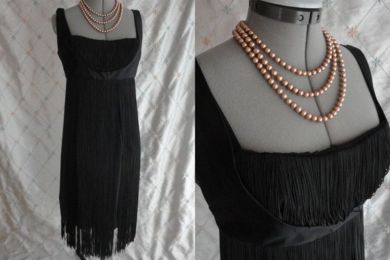 Vintage 50s Dress // Vintage 50's Black Fringe Co
