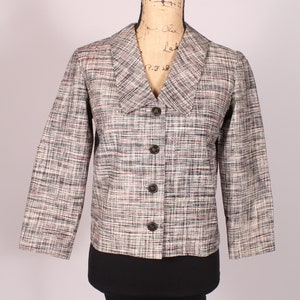 Vintage 50s Gray Black Red Micro Check Blazer Jacket Size M