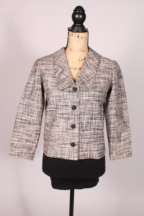 50s Blazer //  Vintage 50s Gray Black Red Fine Ch… - image 2