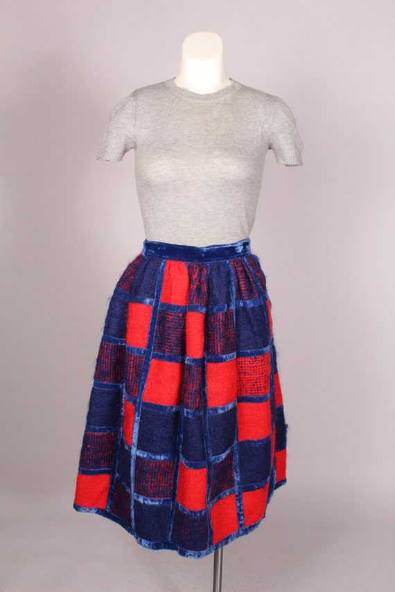 60s Skirt //  Vintage 60s Red & Blue Mohair and V… - image 3