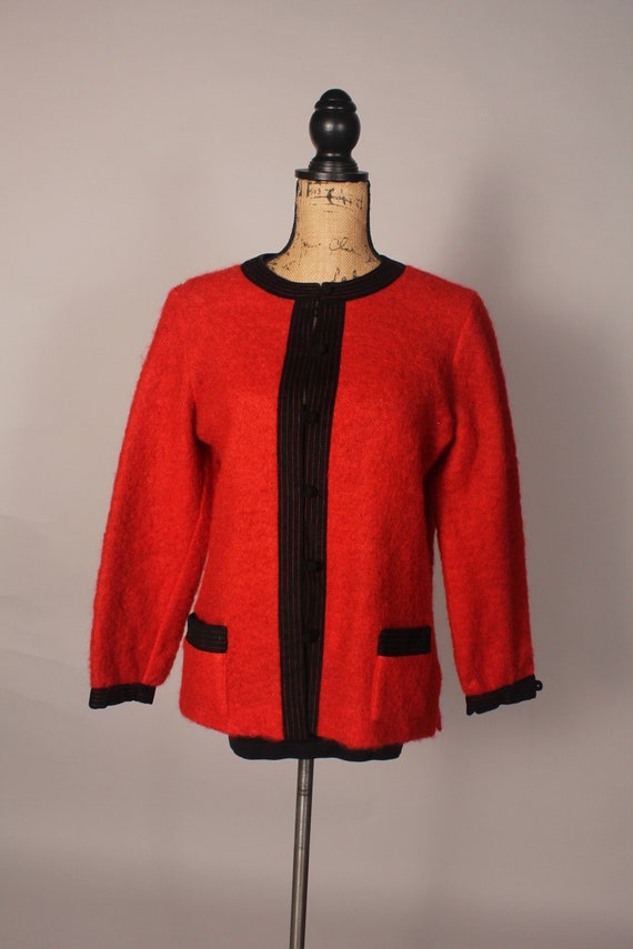 60s Sweater //  Vintage 60s Orange Red Mohair Swe… - image 2