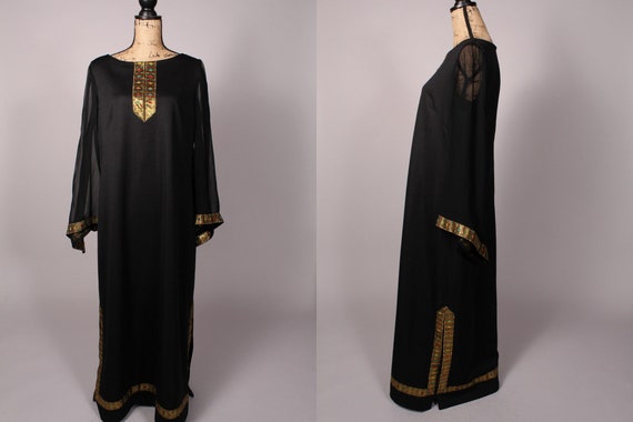 70s Dress // Vintage 70s Black Maxi Dress with Go