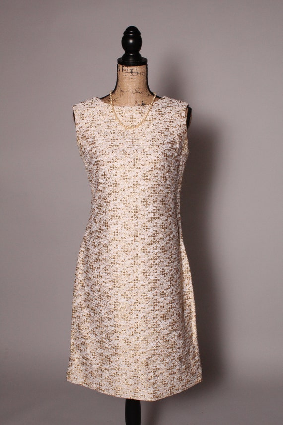 60s Dress //  Vintage 60s Ivory and Gold Dress Si… - image 2