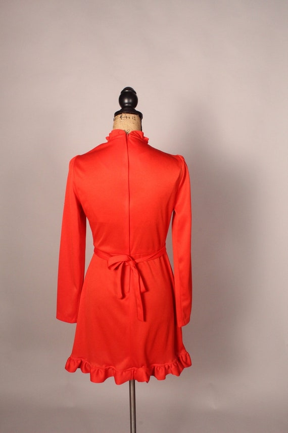 60s 70s Orange Ruffly Mini Dress, Vintage Mini Dr… - image 9