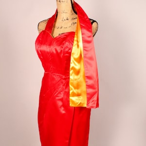 Vintage 50s 60s Red & Gold Strapless Satin Dress Size  XS 24&quot; waist