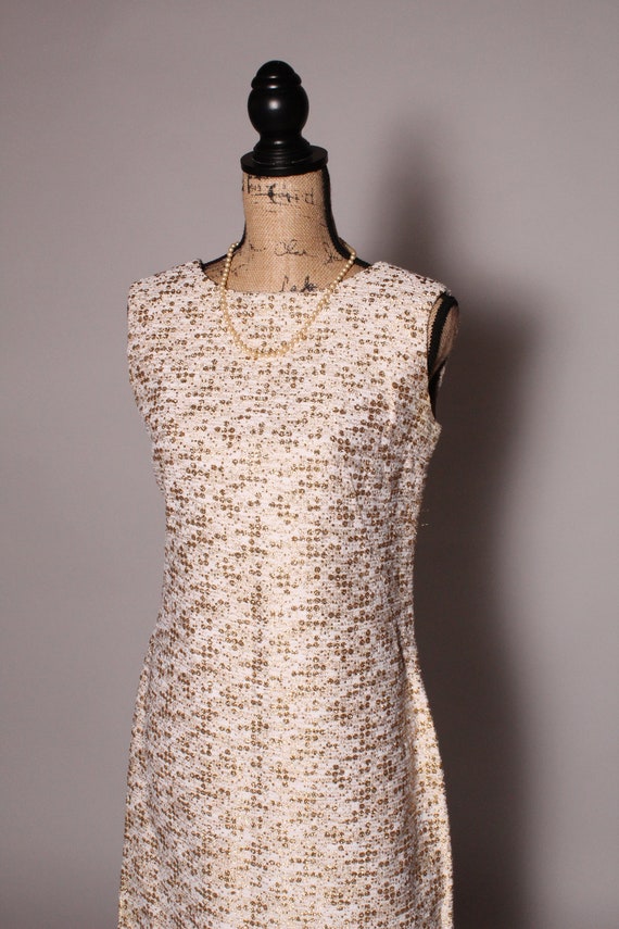 60s Dress //  Vintage 60s Ivory and Gold Dress Si… - image 3