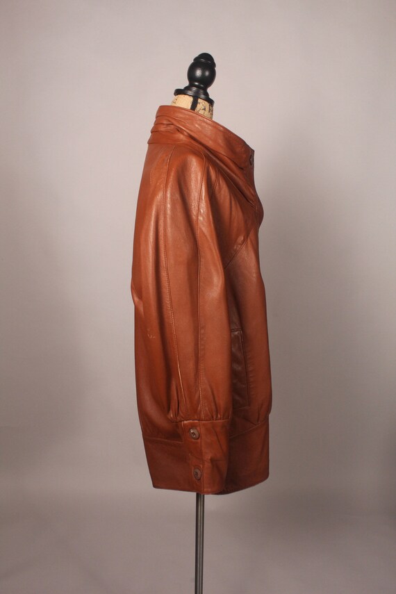 Vintage 80s 90s Caramel Brown Leather Jacket Coat… - image 7