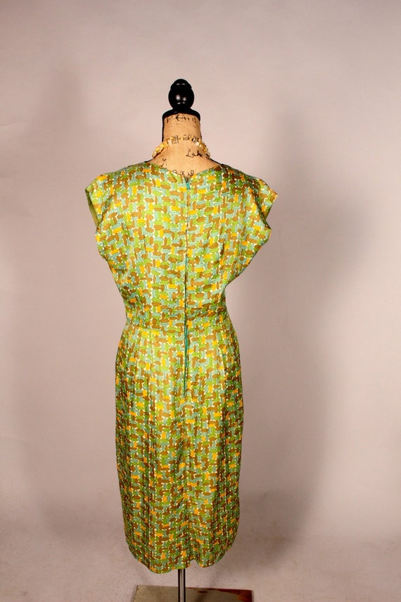 Vintage 40s 50s Dress, Green Brown Print Dress, S… - image 9