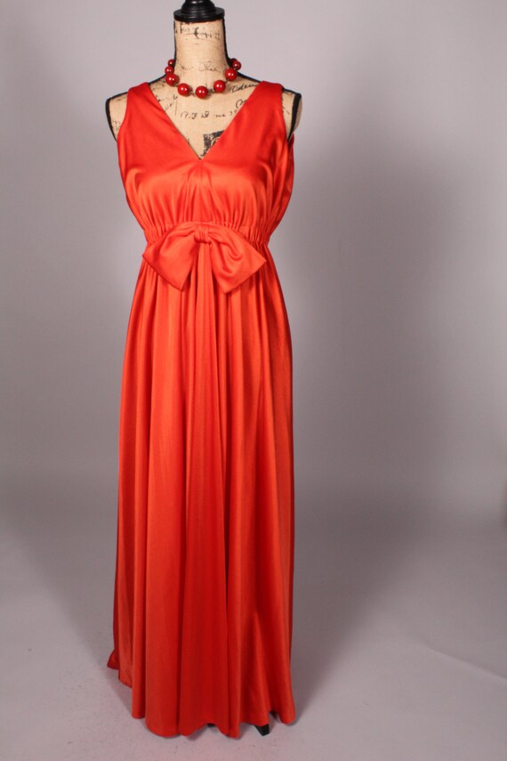 60s 70s Dress //  Vintage 60s 70s Orange Flowing … - image 2
