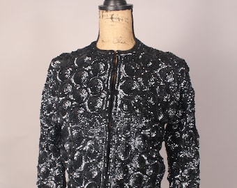 Chaqueta suéter vintage de lentejuelas negras de los años 50 y 60, talla 40