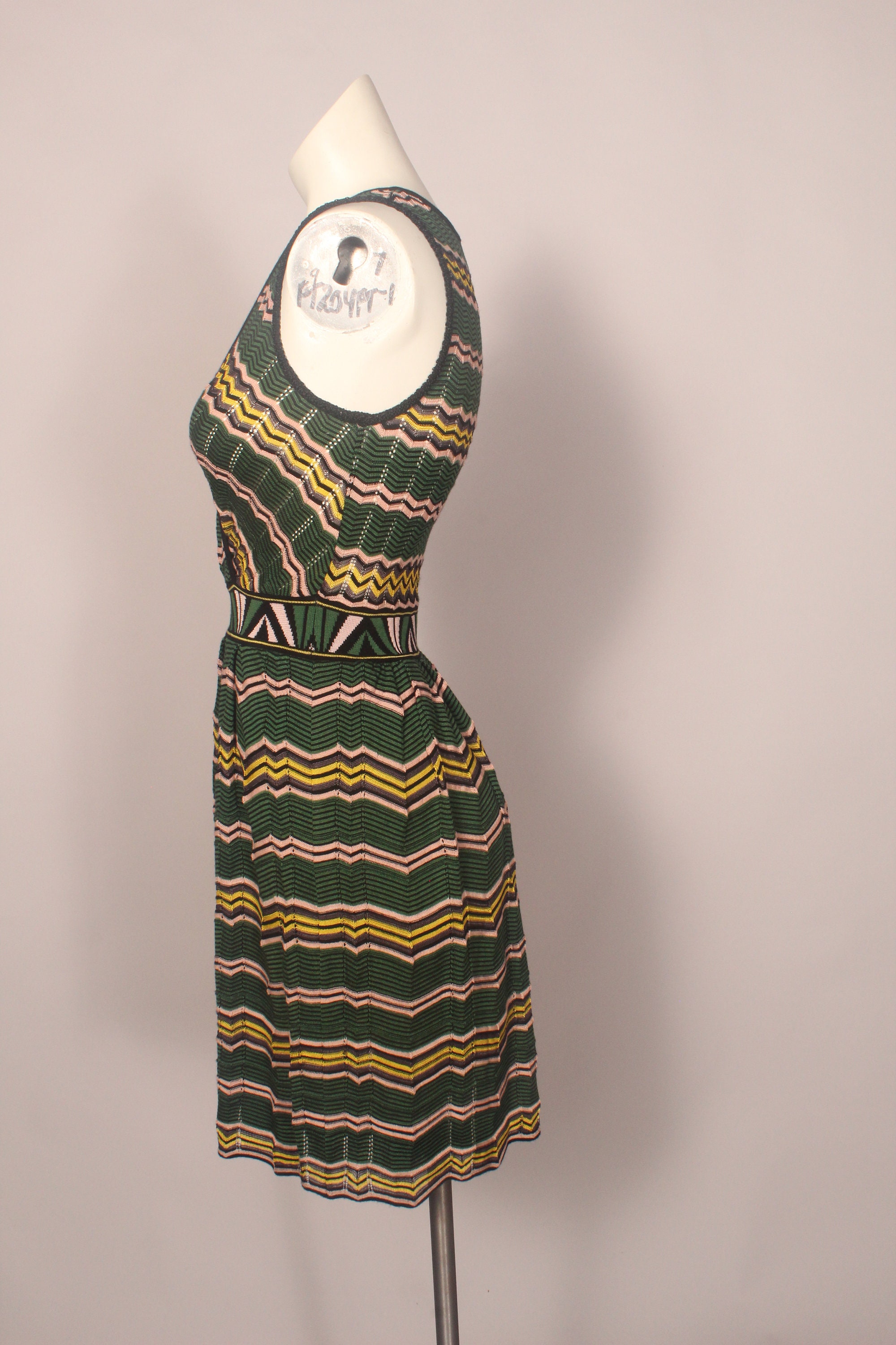 Vintage 90s 00s Y2K M Missoni Zig Zag Knit Mini Dress Green